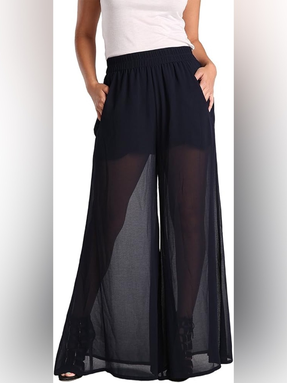 Standards & Practices Navy Sheer Palazzo Pants (2X)